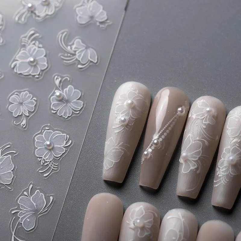Nail Art Stickers Adhesive Embossed Rose with Beads Sticker Decals TL005